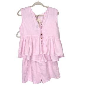 NWT Salty Lemon 2-Piece Top Shorts Set Womens Medium Pink Matching Tassel Cotton
